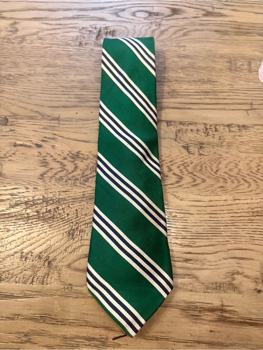 Boston Traders Green Tie with White and Navy Diagonal Stripes